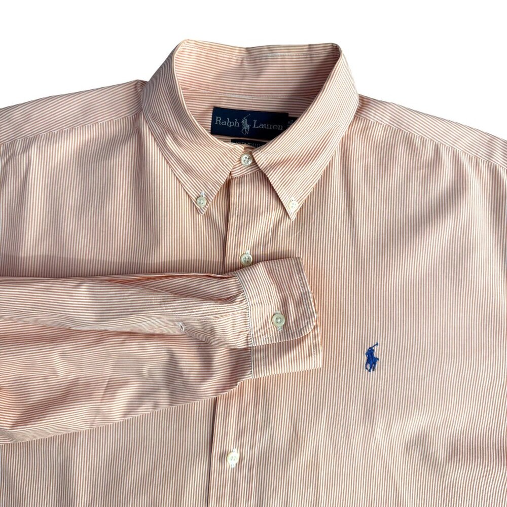 Ralph Lauren Yarmouth Orange Pinstriped Button Down Shirt Mens Size 16 Pony Prep